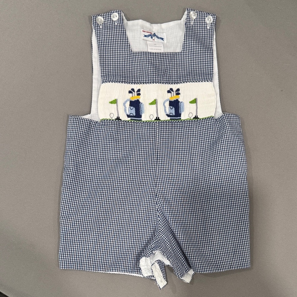 Blue Gingham Baby Romper with Golf Design
